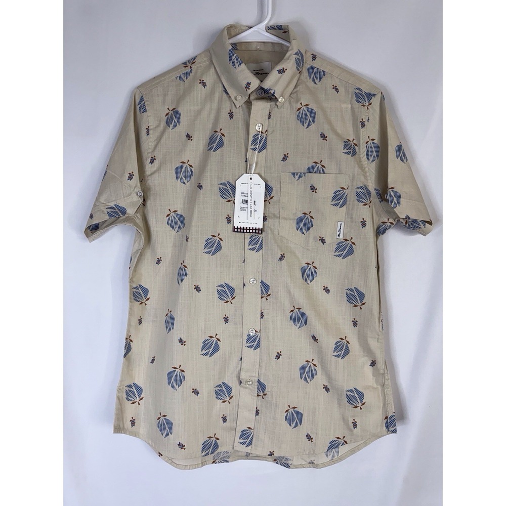 Ben Sherman Men's‎ Small Button-Down Beige Print Short Sleeve Classic Fit NWT